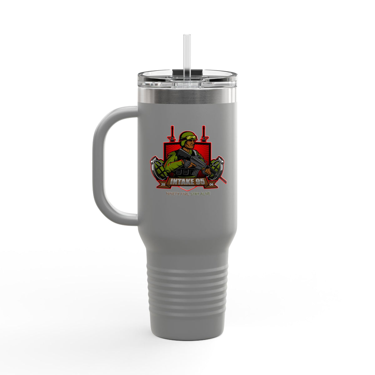 40oz Insulated Travel Mug — Patriotic Soldier Graphic, 'Forever Home' Military Tribute