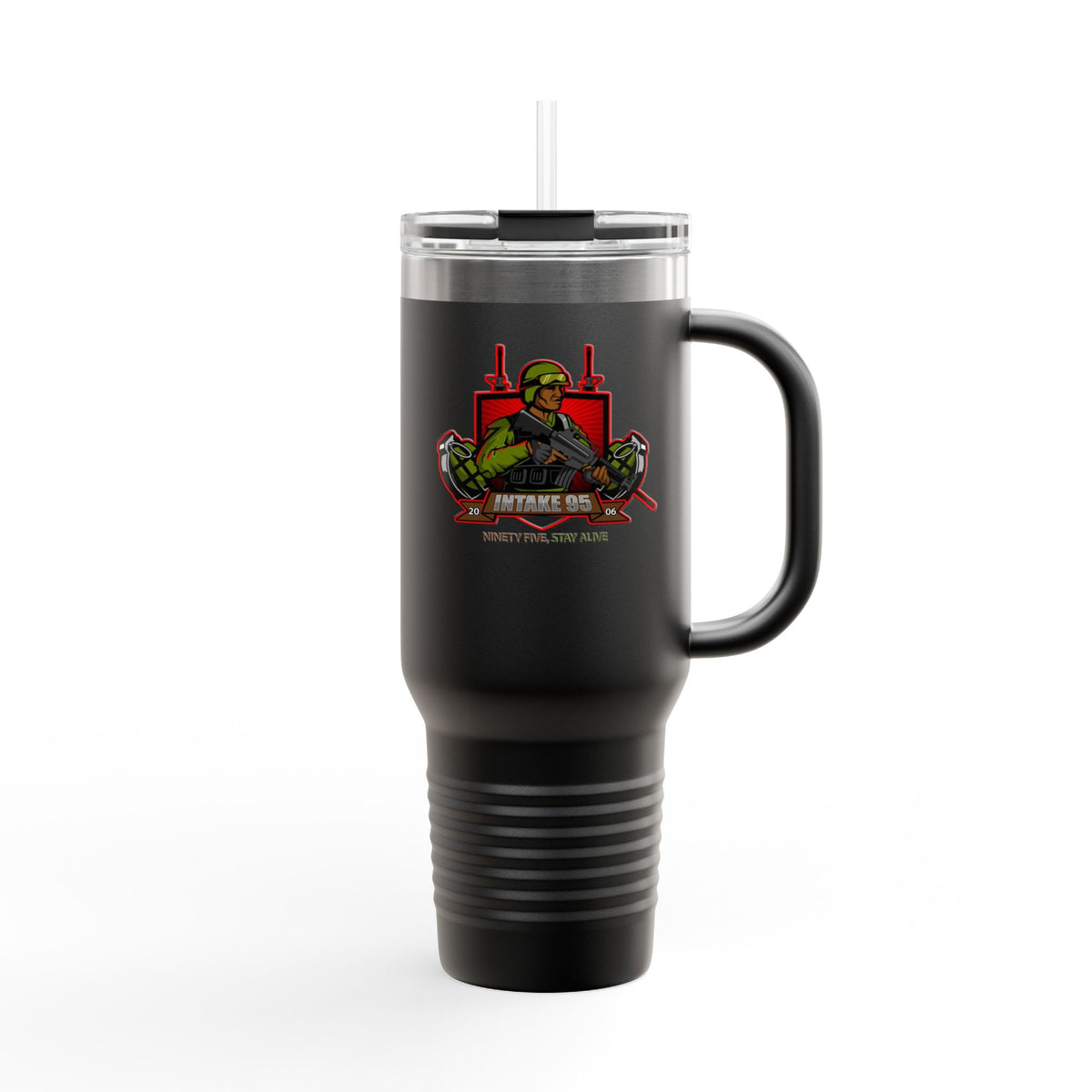 40oz Insulated Travel Mug — Patriotic Soldier Graphic, 'Forever Home' Military Tribute