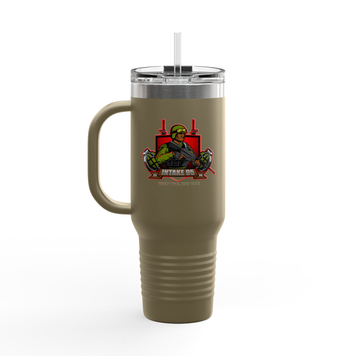 40oz Insulated Travel Mug — Patriotic Soldier Graphic, 'Forever Home' Military Tribute