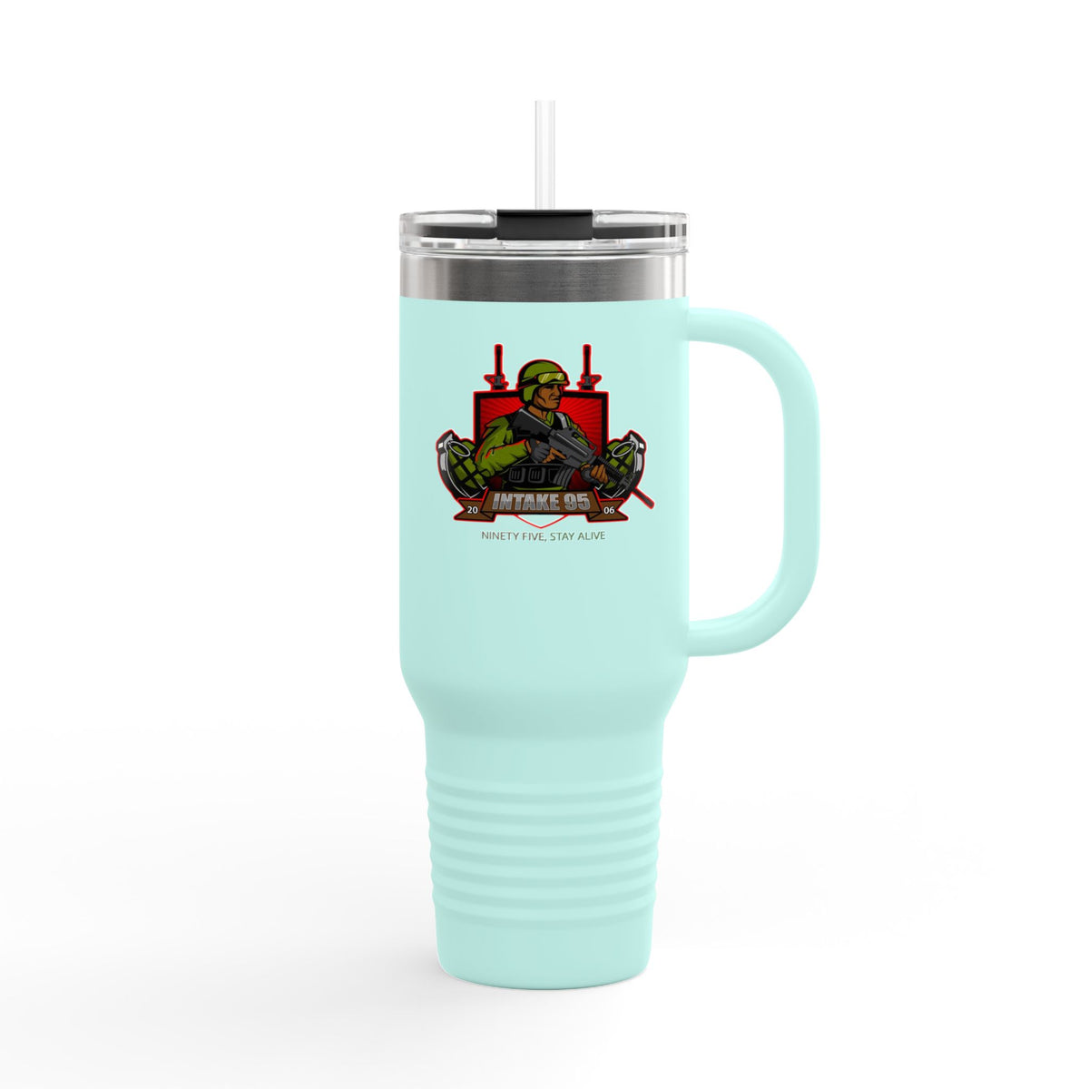 40oz Insulated Travel Mug — Patriotic Soldier Graphic, 'Forever Home' Military Tribute