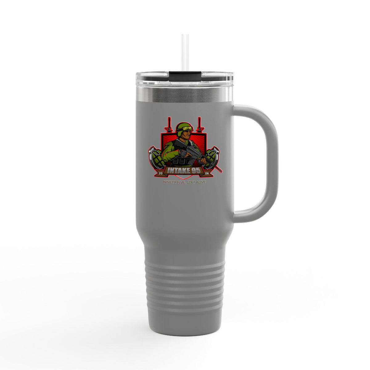 40oz Insulated Travel Mug — Patriotic Soldier Graphic, 'Forever Home' Military Tribute