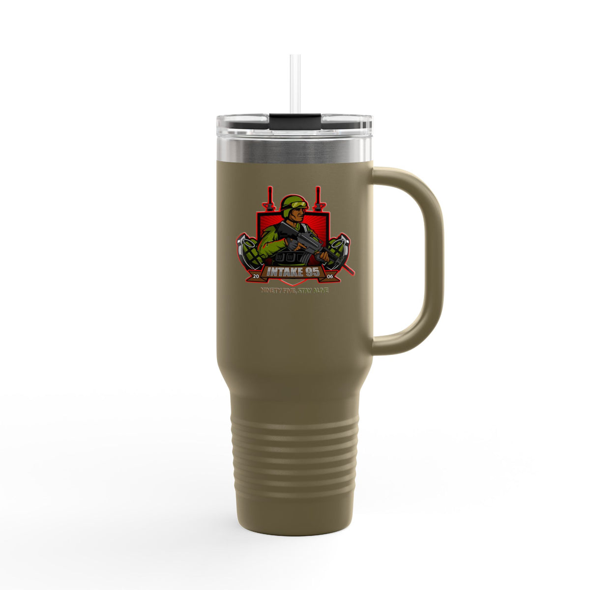 40oz Insulated Travel Mug — Patriotic Soldier Graphic, 'Forever Home' Military Tribute
