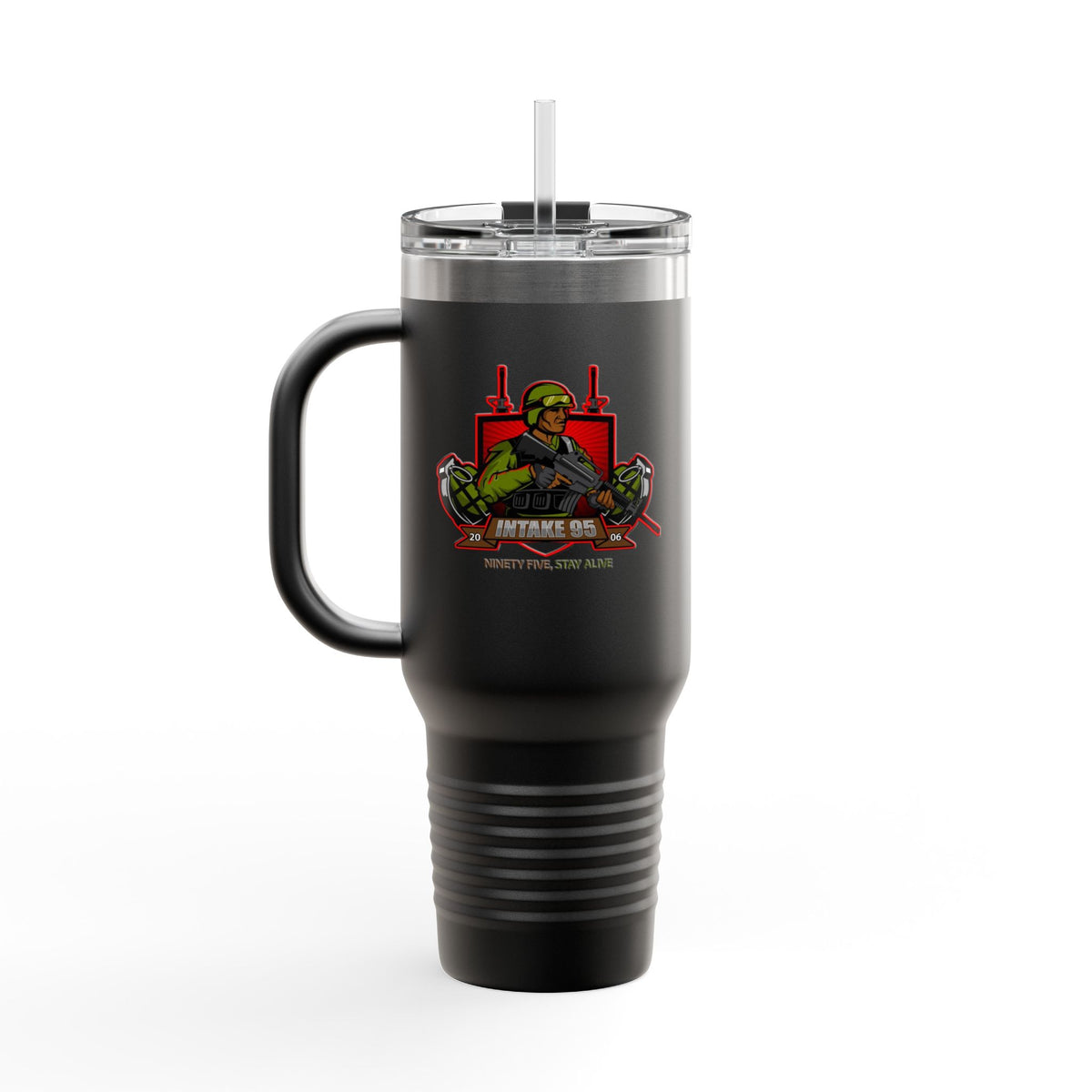 40oz Insulated Travel Mug — Patriotic Soldier Graphic, 'Forever Home' Military Tribute
