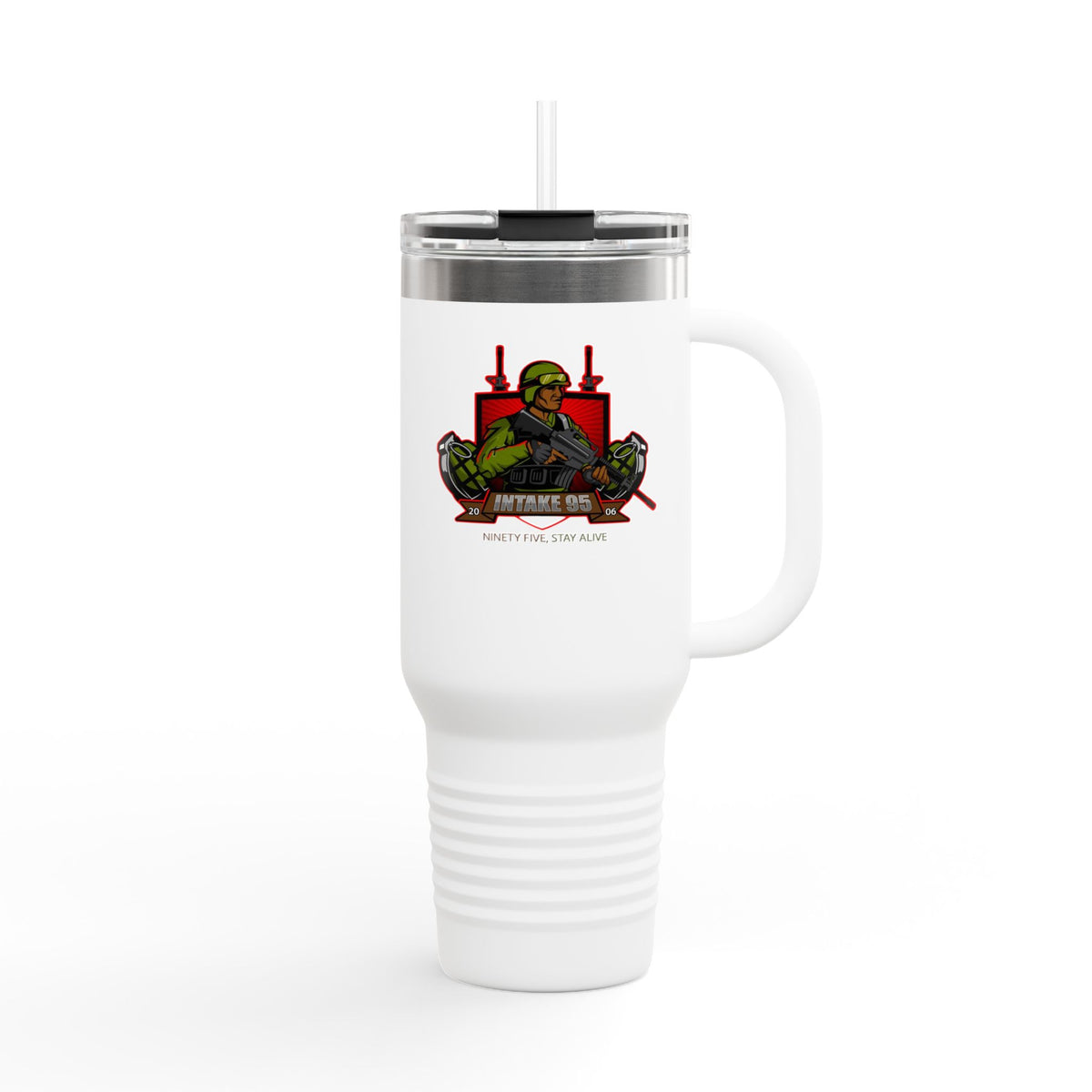 40oz Insulated Travel Mug — Patriotic Soldier Graphic, 'Forever Home' Military Tribute