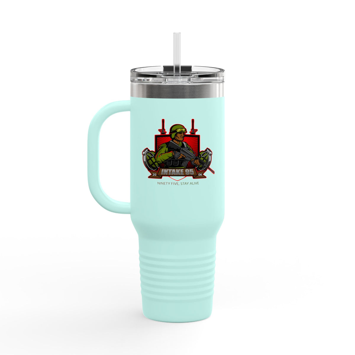 40oz Insulated Travel Mug — Patriotic Soldier Graphic, 'Forever Home' Military Tribute