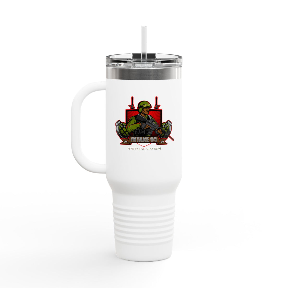 40oz Insulated Travel Mug — Patriotic Soldier Graphic, 'Forever Home' Military Tribute
